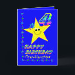Carte 4èmes étoiles d'anniversaire de petite-fille<br><div class="desc">Étoile jaune mignonne avec les fleurs colorées et nombres pour le 4ème anniversaire de la petite-fille.  Le nom sur l'avant peut être modifié dans le modèle.  Conception originale de studio de conception d'Anura.</div>