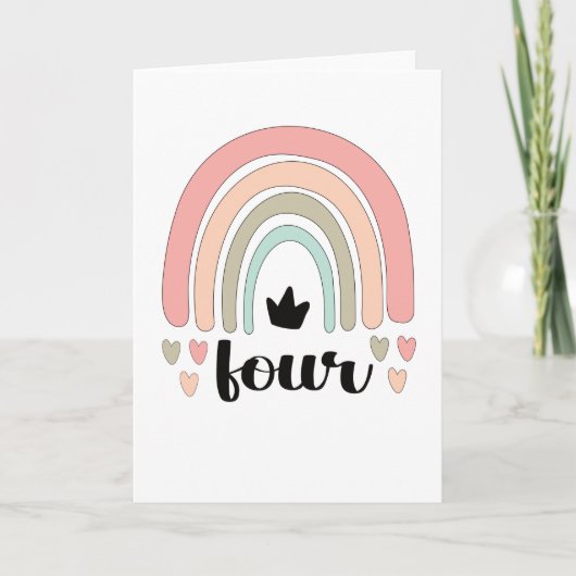 Carte 4th Birthday Boho Rainbow Party Kids 4 Years Old (Devant)