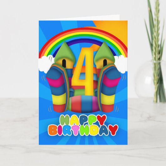 Carte 4th Birthday Card With Bouncy Castle And Rainbow (Devant)