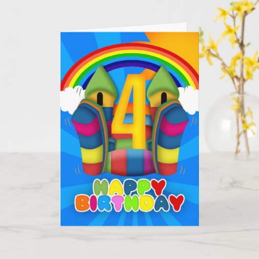Carte 4th Birthday Card With Bouncy Castle And Rainbow (Fleur jaune)