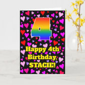 Carte 4th Birthday: Loving Hearts Pattern, Rainbow # 4 (Fleur jaune)