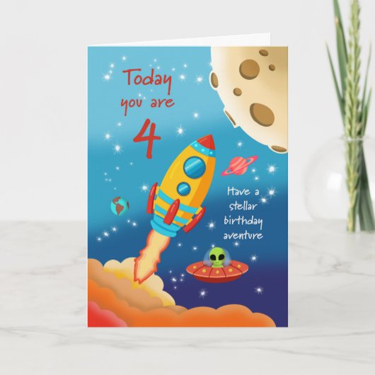 Carte 4th Birthday Stellar Adventure Space Rocket Card (Devant)