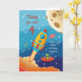 Carte 4th Birthday Stellar Adventure Space Rocket Card (Fleur jaune)