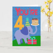 Carte 4th Birthday with Elephant and Cake (Fleur jaune)