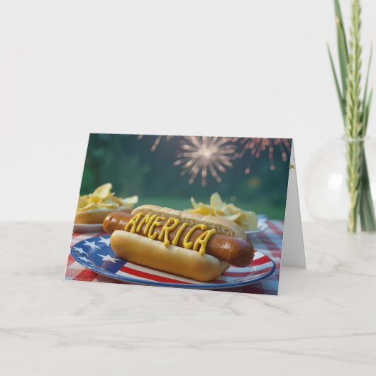 Carte 4th of July Hot Dog and Fireworks (Devant)