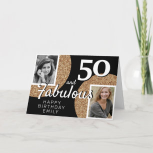 Carte 50 ans et Fabuleux Paillettes Dorées 2 Photo 50e A