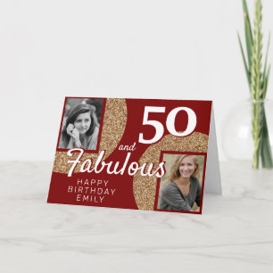 Carte 50 ans et Fabuleux Paillettes Dorées 2 Photo 50e A