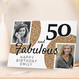 Carte 50 ans et Fabuleux Paillettes Dorées 2 Photo 50e A