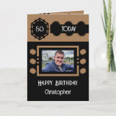 Carte 50 aujourd'hui ajouter nom photo noir marron anniv (Devant)