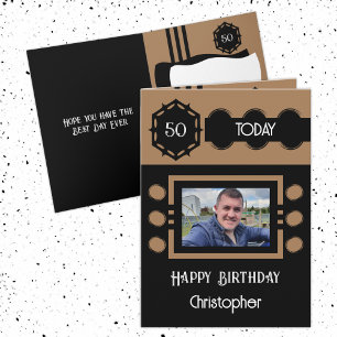 Carte 50 aujourd'hui ajouter nom photo noir marron anniv