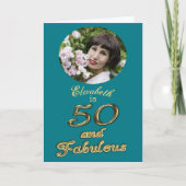 Carte 50 et fabuleux Anniversaire Or Turquoise bleu 50e (Devant)