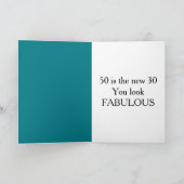 Carte 50 et fabuleux Anniversaire Or Turquoise bleu 50e (Intérieur)