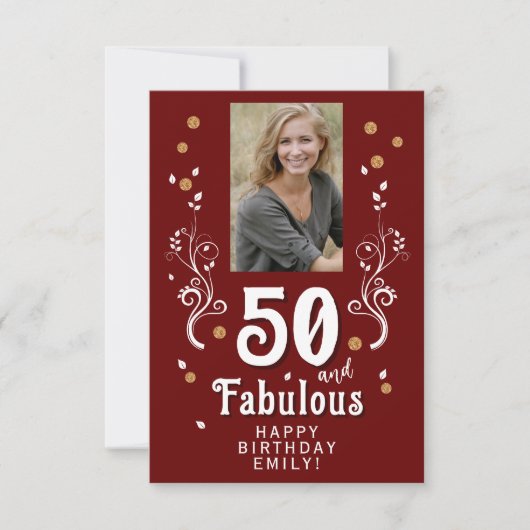 Carte 50 et fabuleux Foliage Rouge 50e anniversaire Phot (Devant)