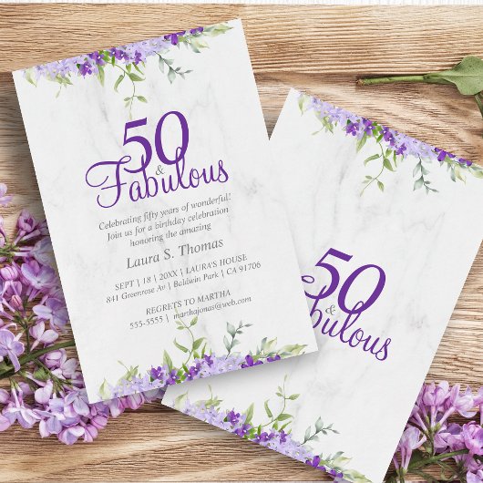 Carte 50 & Fabuleux Aquarelle Florale Teintes Violettes
