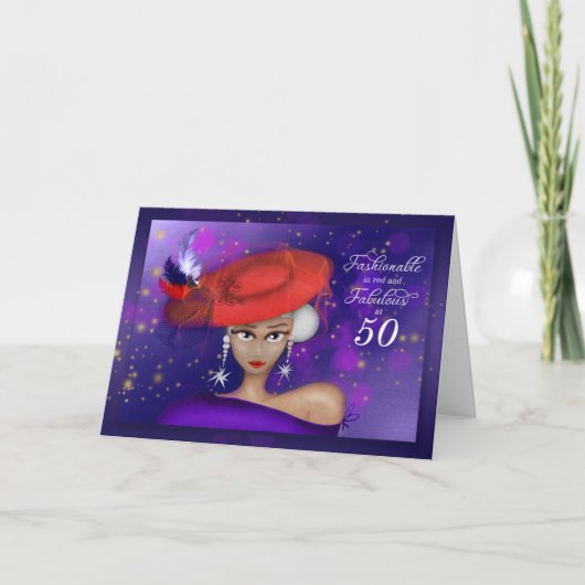 Carte 50 Fabuleux et tendance Red Purple Anniversaire (Devant)