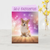 Carte 50 & FABULOUS Cute Corgi Anniversaire (Fleur jaune)