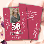 Carte 50 & Fabulous Foliage Magent 50th Birthday Photo<br><div class="desc">50 et Fabulous Foliage Magenta Carte photo 50e anniversaire. 50 et texte fabuleux en écriture blanche tendance avec un nom et feuillage blanc sur un arrière - plan magenta vif. Personnalisez-le avec votre photo,  votre nom et l'âge. Ajoutez votre texte à l'arrière de la carte ou effacez-le.</div>