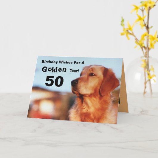 Carte 50e année d'or Anniversaire Golden Retriever (Fleur jaune)