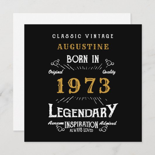 Carte 50e anniversaire 1973 Retro Black Gold Greeting (Devant / Derrière)