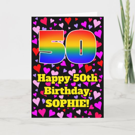 Carte 50e anniversaire : Amour Hearts Motif, Arc en ciel (Devant)