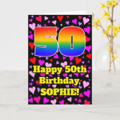 Carte 50e anniversaire : Amour Hearts Motif, Arc en ciel (Fleur jaune)