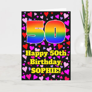 Carte 50e anniversaire : Amour Hearts Motif, Arc en ciel
