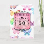 Carte 50e anniversaire Aquarelle rose papillon Salutatio (Devant)