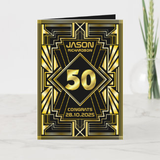 Carte 50e anniversaire Art Déco Gold Noir
