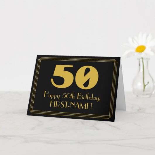 Carte 50e anniversaire : Art Déco Inspiré Look "50" & No (Petite plante)