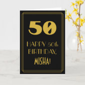 Carte 50e anniversaire ~ Art Déco Inspiré Look "50" & No (Fleur jaune)