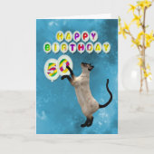 Carte 50e anniversaire avec chats siamois (Fleur jaune)