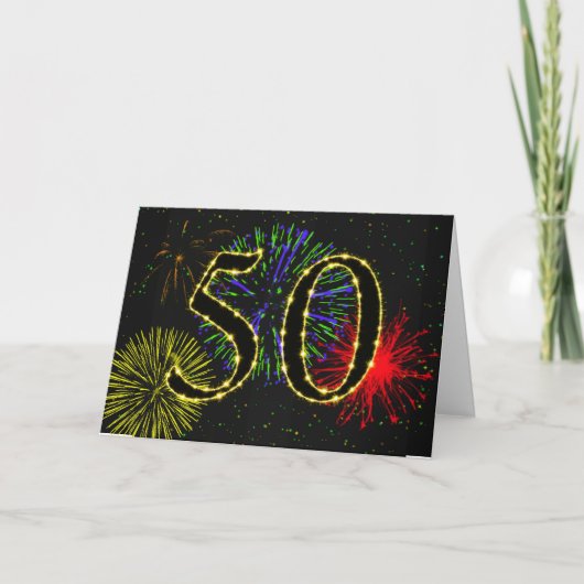 Carte 50e anniversaire avec feux d'artifice (Devant)
