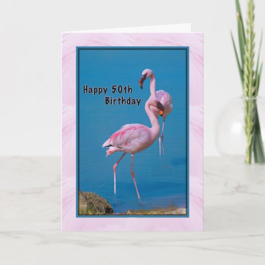 Carte 50e anniversaire avec Flamant rose rose (Devant)