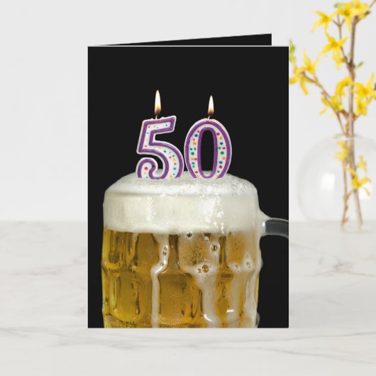 Carte 50e anniversaire Bière (Fleur jaune)