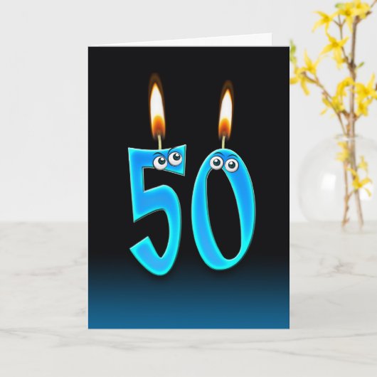 Carte 50e anniversaire bougies (Fleur jaune)