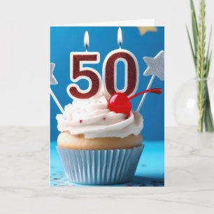 Carte 50e anniversaire bougies éclairées Cupcake texte p
