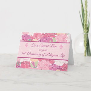 Carte 50e Anniversaire Catholique Fleurs de pivoines, Ép