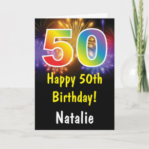 Carte 50e anniversaire coloré Rainbow Fireworks Card