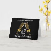 Carte 50e anniversaire d'affaires - Lunettes de champagn (Fleur jaune)