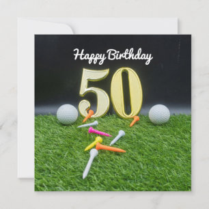 Carte 50e anniversaire de golf au golfeur avec des balle