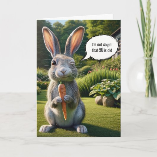 Carte 50e Anniversaire de lapin avec une carotte (Devant)