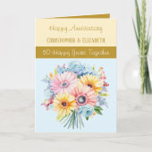 Carte 50e anniversaire de l'or fleurs bleues (Devant)