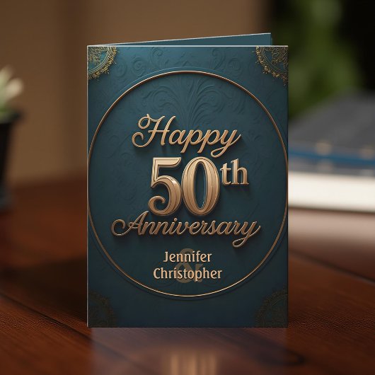 Carte 50e anniversaire de Mariage de luxe Deep Blue et G