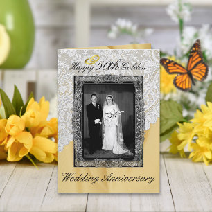 Carte 50e anniversaire de mariage élégant en or