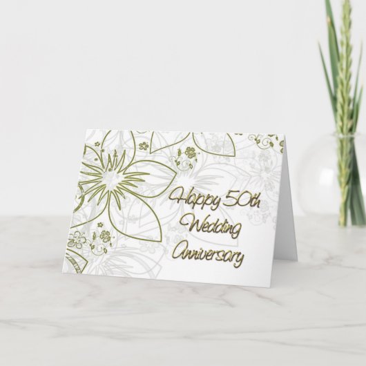 Carte 50e anniversaire de mariage Fleurs et volutes en o (Devant)