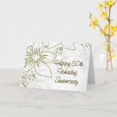 Carte 50e anniversaire de mariage Or Fleurs et Tourbillo (Fleur jaune)