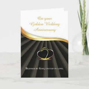 Carte 50e anniversaire de mariage religieux cœur doré