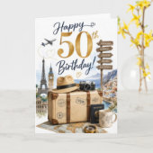 Carte 50e anniversaire de voyage (Fleur jaune)