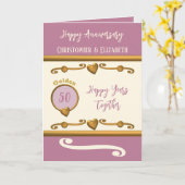 Carte 50e Anniversaire d'or ajouter des noms lavande (Fleur jaune)