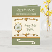 Carte 50e Anniversaire d'or ajouter des noms moss vert (Fleur jaune)